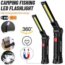 Torcia LED COB Lampada di ispezione torcia ricaricabile USB con magnetico, gancio 360 °   Lampada da lavoro di emergenza per esterni con luce girevole