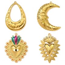 3 teile/los Edelstahl Große Größe Krone Herz Halskette Anhänger Evil Eye Crescent Moon DIY Ohrring Charme Frauen Waterdroop Schmuck