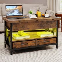 Tavolino da caffè sollevabile Balconera con contenitore - Tavolo da pranzo allungabile con 2 cassetti e luce LED, 90×50×51,5 cm