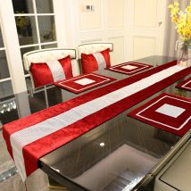 Rote Tisch läufer moderne Strass Kissen bezug Serviette Tischset Blumen Flanell Tischdecke für zu Hause Hochzeits feier Weihnachts dekor
