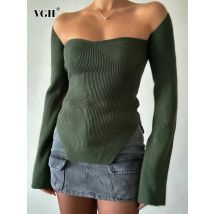 Vgh Mode minimalist ischen festen Strick pullover für Frauen quadratischen Kragen Langarm abnehmen Pullover Pullover weibliche Kleidung neu