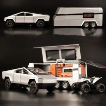 1/32 Tesla Cybertruck Pickup Modello di auto in lega Fonde sotto pressione Veicoli fuoristrada Modello di auto per camion Suono Luce Giocattoli per bambini Regalo con valigia