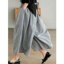 Elegant Woman Dress Plaid Pants Thin Cotton Linen Wide Leg Trousers Women 2023 Summer High Waist Baggy Jogger Pants Sweatpants