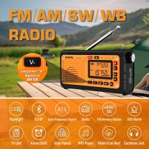 Radio meteorologica a manovella di emergenza XHDATA D-608WB Radio portatile con avviso FM/AM/SW/NOAA con caricatore per telefono, Bluetooth, funzionamento a batteria