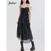 Jielur Frühling Sommer Süße Chiffon Blumen Kleid Weibliche Ein Stück Koreanische Midi Kleid Dame Split Elegante Schöne Mädchen Kleider Y2k