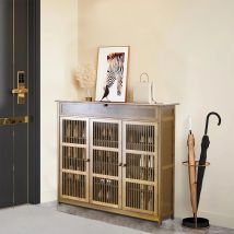 4-stufiger Schuhschrank aus Bambus, Schuhregal aus Holz mit 3 Hohltüren