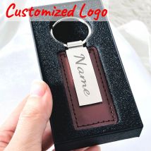 Heißer individueller Name Logo Metall Edelstahl für Auto Moto Schlüsselanhänger Männer und Frauen Schlüsselanhänger Leder gravierte Gravur Schlüsselanhänger Geschenk