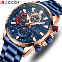 CURREN Nuovi orologi al quarzo multifunzione blu Orologi da polso sportivi con cinturino in acciaio inossidabile per uomo con lancette luminose