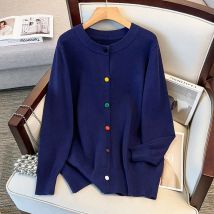 170 kg Übergröße Damen Büste 160 Frühling Herbst Winter Lose Rundhals Strickjacke Pullover Gestrickt Blau 4XL 5XL 6XL 7XL 8XL 9XL