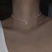MinaMaMa Edelstahl Kristall Halsband Buchstaben Initial Alphabet Anhänger Halsketten Für Frauen Strass Name Halsketten Schmuck