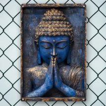 Erweitern Sie Ihren Raum mit Serenity: 1 Stück 20,3 x 30,5 cm große blaue Buddha-Statue in Gebetspflege – ideal für Yacht, Wohnzimmer und Fitnessstudio-Dekoration