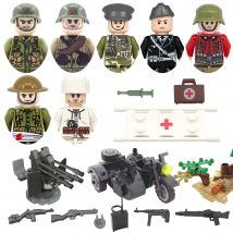 DIY WW2 Infantry Medical Corp Soldier Motorcycle Soviet US Army Military Gun Weapons Building Block Brick Children Kids Gift Toy