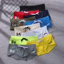 Neue Low-Rise-Boxer-Badehose am Meer mit bedruckten Buchstaben, sportliche, lässige, schnell trocknende Herren-Badehose