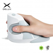Delux M618BU Weiße kabelgebundene ergonomische vertikale Maus 1600 DPI 6 Tasten optische Rechte Handmäuse mit Handgelenkmatte für PC-Lapt