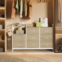 Kommode mit 8 Stoffschubladen, Sideboard, Aufbewahrungsschrank für Küche, Büro, mit Ladebuchsen, Stahlrahmen, 132 x 88 x 30 cm