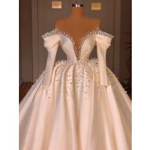 Dubai Luxus Perlen A-linie Brautkleid Abnehmbare Lange Ärmel Bodenlangen Prinzessin Brautkleid Vestido De Novia