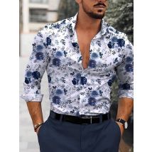 Herren-Langarmhemd im Urlaubsstil, durchgehendes, mit Blumenmuster, lässiges Business-Hemd für Herren, atmungsaktive Herrenbekleidung