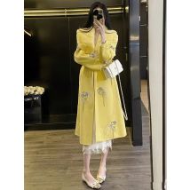 Neue Ankunft Winter Kaschmir Langen Mantel Frauen Wolle Echte Natürliche Rex Kaninchen Kragen Manschetten Mantel Gürtel Strickjacke Winter Warme Mantel