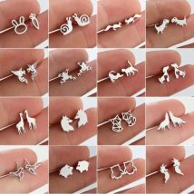 Mehrere Edelstahl Tier Ohrstecker Frauen minimalistische Kaninchen Hund Katze Dinosaurier Ohrringe Piercing Schmuck Schnecke Ohrringe