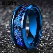 Wolfram 6/8mm Wolfram Ring für Männer Frauen blaue Folie Inlay Verlobung Ehering abgeschrägt poliert glänzend bequeme Passform