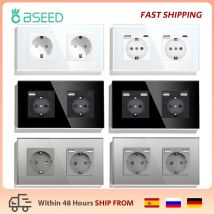 BSEED Prese doppie a muro standard UE Presa UE 16A 110 V-240 V Bianco Nero Gloden Pannello in vetro cristallo Tipo-c Prese di alimentazione USB