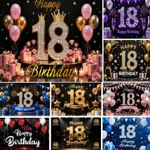 Happy 18th Birthday Party Decor Backdrop Balloons Gifts 18th Woman Man Birthday Custom Name Photo Photography Background Banner