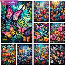 Momoart Diamant Stickerei Schmetterling Tiermalerei Blume DIY Mosaik buntes Bild Strass hand gefertigtes Hobby