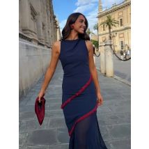 Elegante Streifen Backless Langes Kleid frauen Kontrast Farbe Schlank Oansatz Ärmellose Kleider Sommer Weibliche Mode Party Roben