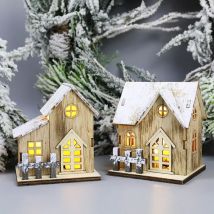 Leuchtende Hausornamente aus Holz, Weihnachtsdekorationen, beleuchtete LED-Weihnachtshäuser aus Holz, Weihnachts-Tischdekorationen
