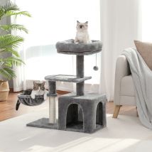 Kratzbaum für kleine Hauskatzen, Plüsch-Katzenturm mit großem Katzenwohnung, tiefe Hängematte und Sisal-Katzenkratzbaum für Kätzchen