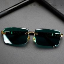 Retro Frameless Men's Sunglasses Green Crystal Stone Cycling Goggles Leopard Print Outdoor Sunglasses Driving Glasses Eyewear