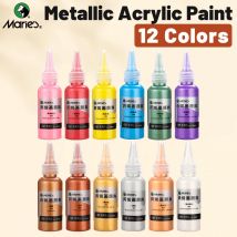 Marie's 12-Farben-Metallic-Acrylfarben-Set, 50 ml/1,69 Unzen pro satte glänzende Pigmente mit tragbarer Flasche für Heimwerker, Holz, Glas