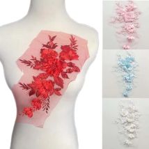27*13CM,3D Flower Lace Beaded Applique Sewing Supplies,Fabrics Rhinestone Floral Embroidery Sew On Patches For Dress,Clothing