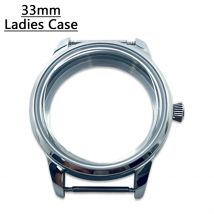 Hochwertiges Damen-Uhrengehäuse, 33 mm, NH34, NH35, NH36, NH38, NH70, NH72, silberfarbenes Edelstahl-Uhrengehäuse, gewölbtes Glas