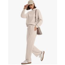2025 Casual Daily Sports Women's Suits Fashionable Solid Color Loose Long-sleeved Sweatshirt With Wide-leg Pants Two-piece Set