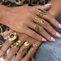 Minimalistische Ringe aus 18 Karat PVD-vergoldetem 316-Edelstahl, klobiger Schmuck, hochwertiger, stilvoller Boho-Leoparden-Goldschmuck