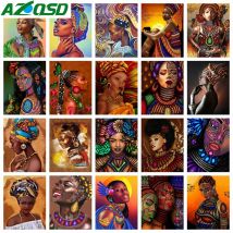 Azqsd 5d diy diamant malerei frau indien afrikanische kreuz stich stickerei verkauf porträt handarbeiten voll bohrer wohnkultur