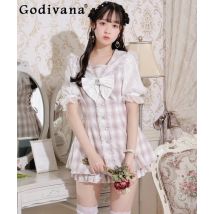 Japanische Mine Girl Süße Y2k Spitze Bogen Rosa Plaid Kleid Shorts Set Zwei-stück Set Frauen Herbst Elegante Mode büro Dame Outfits