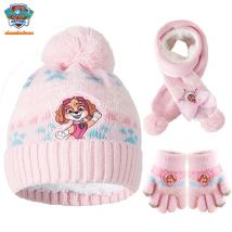3PCS/SET Hot Genuine PAW PATROL Winter Hat Glove Scarf SET Cute Cartoon Skye Chase Boys Girls Baby Cap Christmas Gifts Age 2-8Y