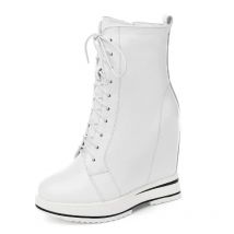 Hohe Qualität 12CM Winter Schuhe Frauen Schwarz Weiß Echtes Leder Keile High Heel Schnee Stiefel Plattform Pumpen Chunky Turnschuhe