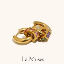 La. Muses Colored Zircon Ring Pendant Stainless Steel Women's Earrings PVD Gold Plated Fashion Jewelry Accessories