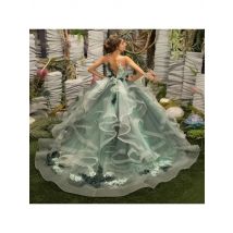 Green Elegant Flower Girl Dresses Fluffy Wedding Party Appliques Beads Flowers Princess Birthday Pageant First Communion Gown