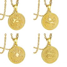 U7 12 Zodiac Coins Necklace Horoscope Astrology Medallion 20inches Rolo Chain Constellation Birthday Jewelry Gift for Her QC24