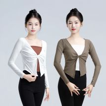 Frauen weiße Ballett oberteile Langarm Tanz Achsel zucken Mantel verdrehte Tanz kleidung klassische Khaki Ballett Wickel oberteile für Ballett/täglich