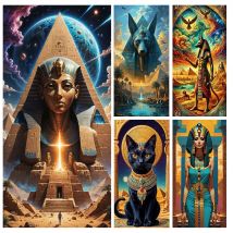 Ägyptischer Pharao-Diamantgemälde, Katze 2025, Kreuzstich, ägyptische Göttin, Bastet und Anubis, Gott voller Diamant, Mosaik, Strasssteine