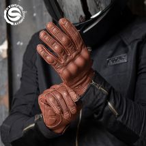 SFK Genuine Goat Leather Retro Motorcycle Gloves Full Finger Summer Breathable Knuckle Protection Riding Race Gears Accessories
