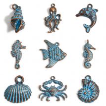 Ciondoli per gioielli oceanici in lega di zinco da 20 pezzi pendenti con granchio delfino Patina blu rame antico per la creazione di gioielli con collana fai da te