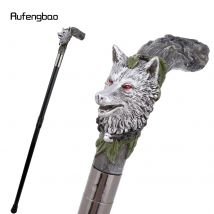 Silberner Wolfskopf-Baumwurzel-Gehstock aus Kunstharz für Cosplay, Steampunk und den täglichen Gebrauch mit Deluxe-Box 93 cm