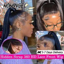 360 HD Lace Front Invisi Drawstring Wig Cap Straight Hidden Strap Glueless Human Hair Wigs Full Lace Wigs Remy Brazilian Hair