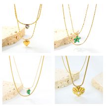 Mode Persönlichkeit Liebe Blume Blatt Anhänger Mädchen Tragen Doppel Kette Halskette Temperament Nische INS Design Schmuck Süß Und Niedlich